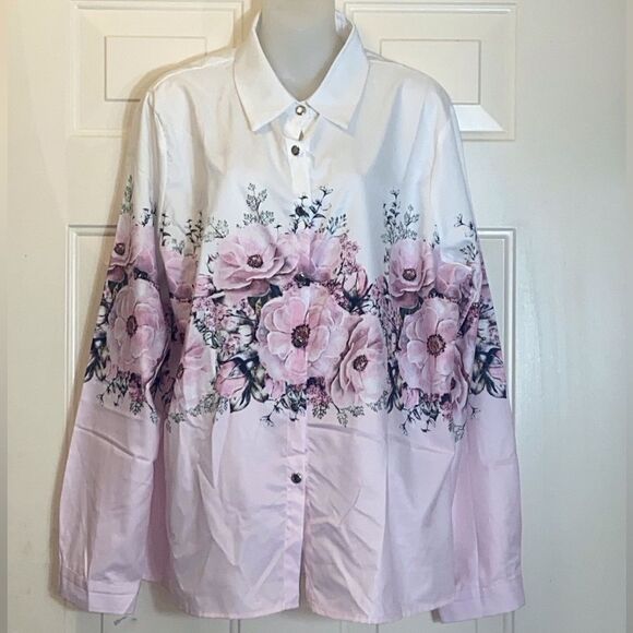 Floral Pink Women’s Blouse Plus Size XXL - Picture 2 of 9